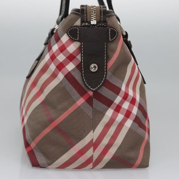 BURBERRY Nova Check Blue Label Hand Bag Nylon Red Brown Auth - Picture 4 of 16